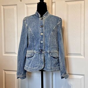 J. JILL VINTAGE Button Down Two Pocket Pleated Classic Blue DENIM JACKET Size M